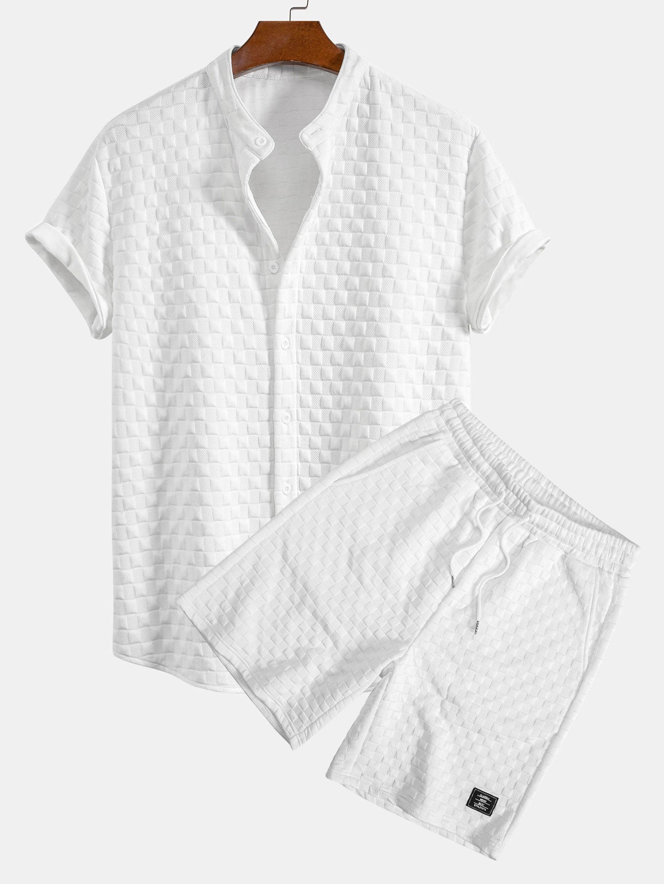 Dameskjorte med krage i sjakkbrettmønster og Jacquardshorts i sjakkbrettmønster