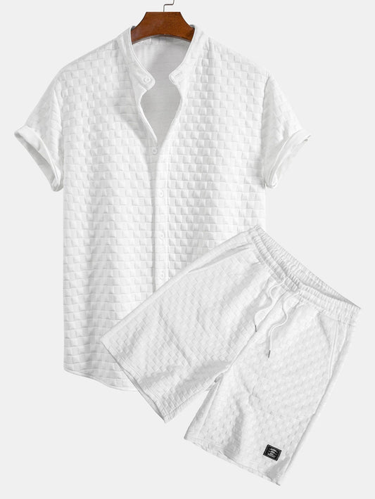 Dameskjorte med krage i sjakkbrettmønster og Jacquardshorts i sjakkbrettmønster