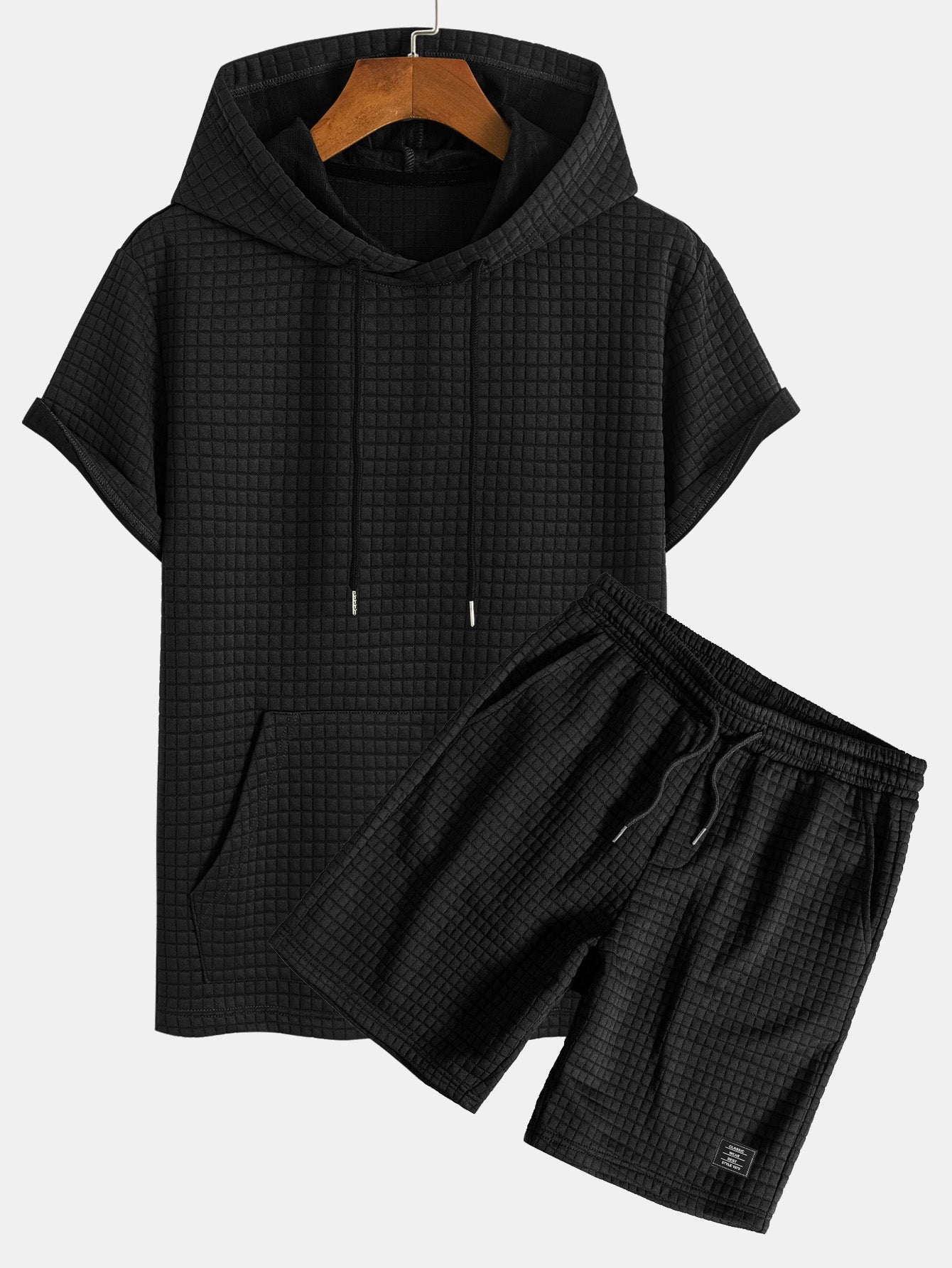 Kengurulomme vaffel-hettegenser T-skjorte og shorts