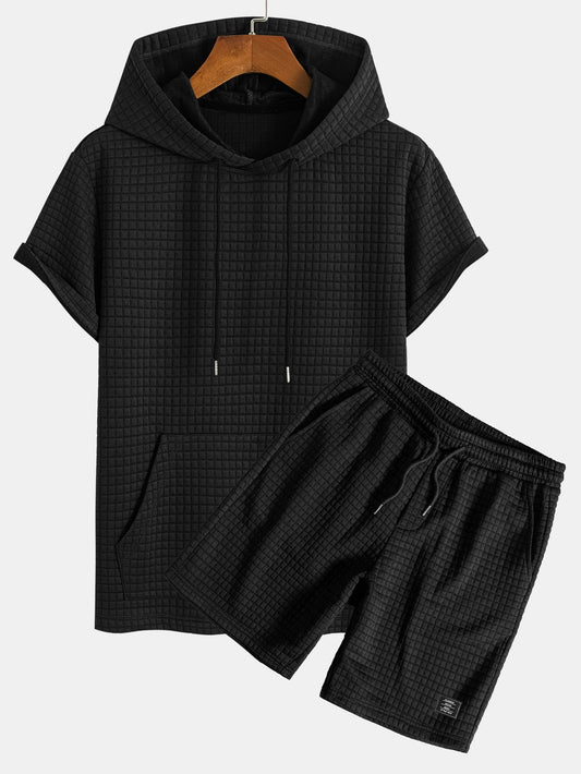 Kengurulomme vaffel-hettegenser T-skjorte og shorts