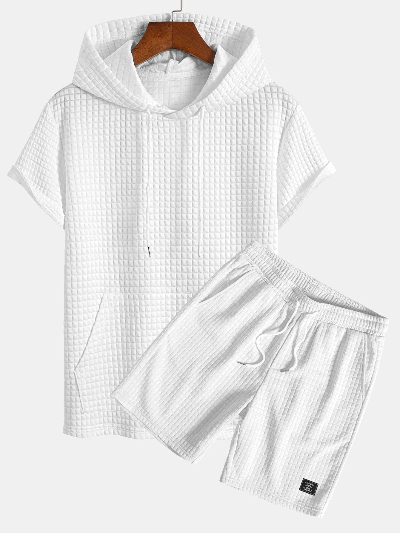 Kengurulomme vaffel-hettegenser T-skjorte og shorts