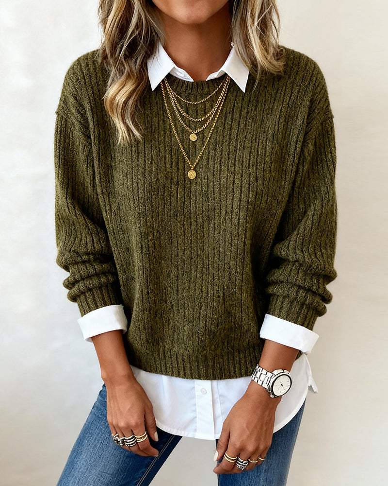 Genser med skjortekrage og patchworkdesign