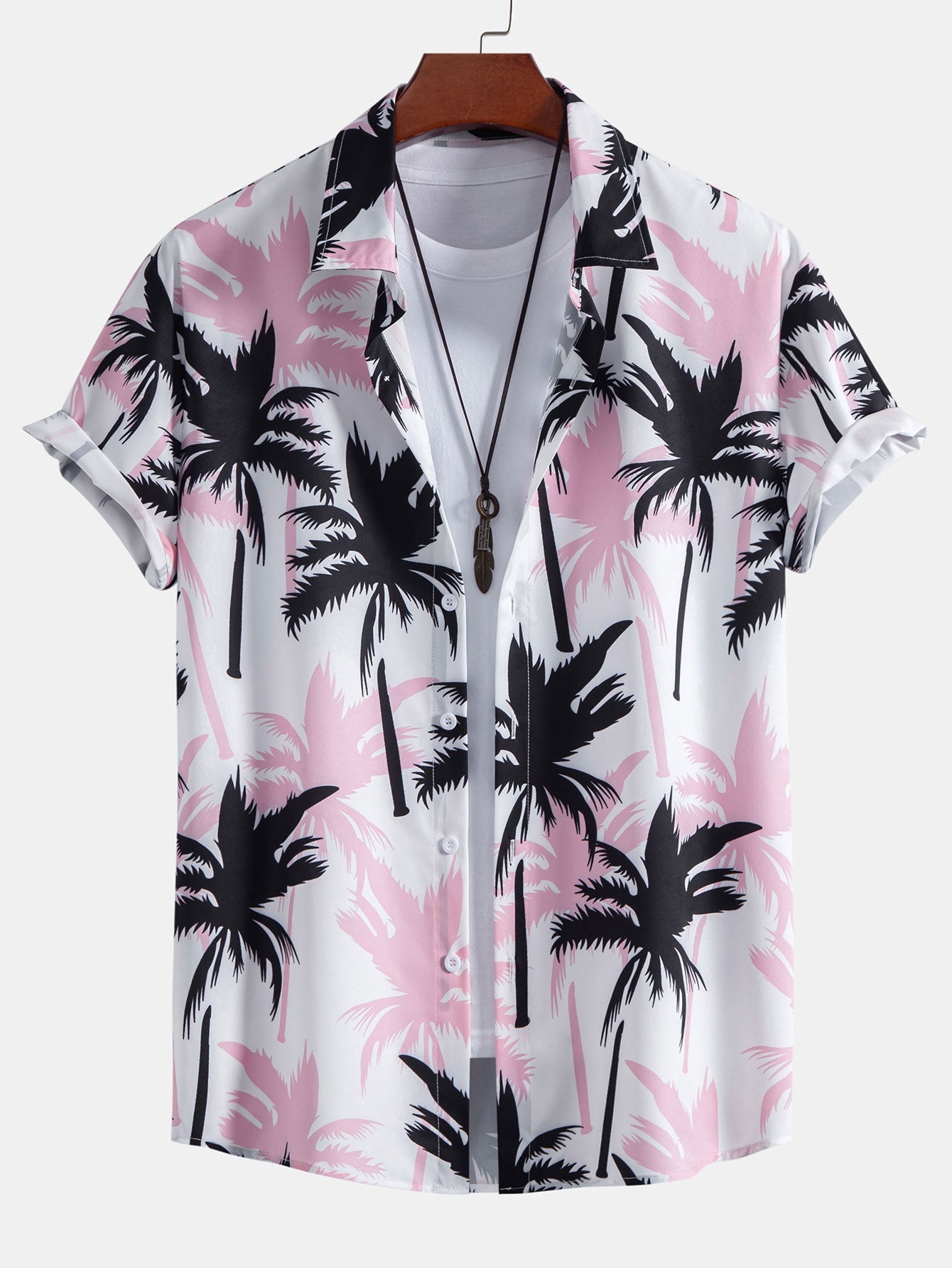 Palmeprint skjorte med knapper og badeshorts