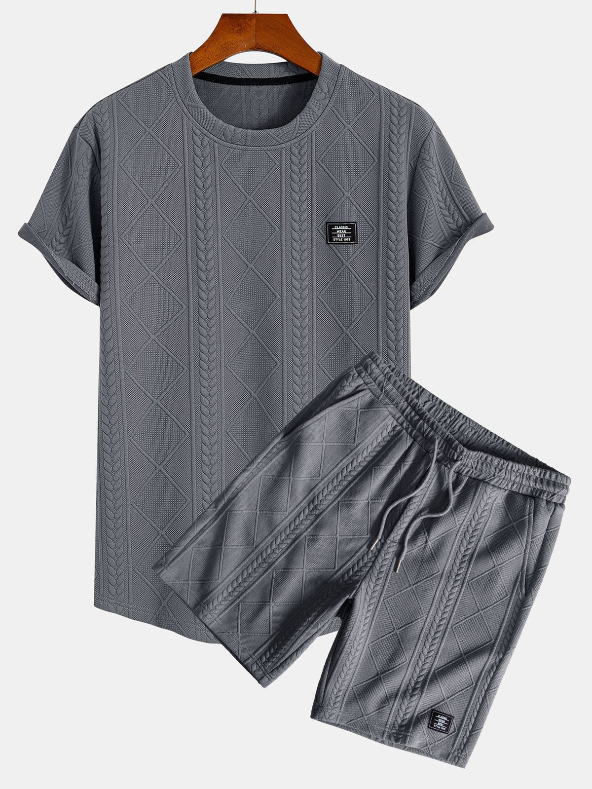 Kortermet geometrisk jacquard buet kant T-skjorte og shorts