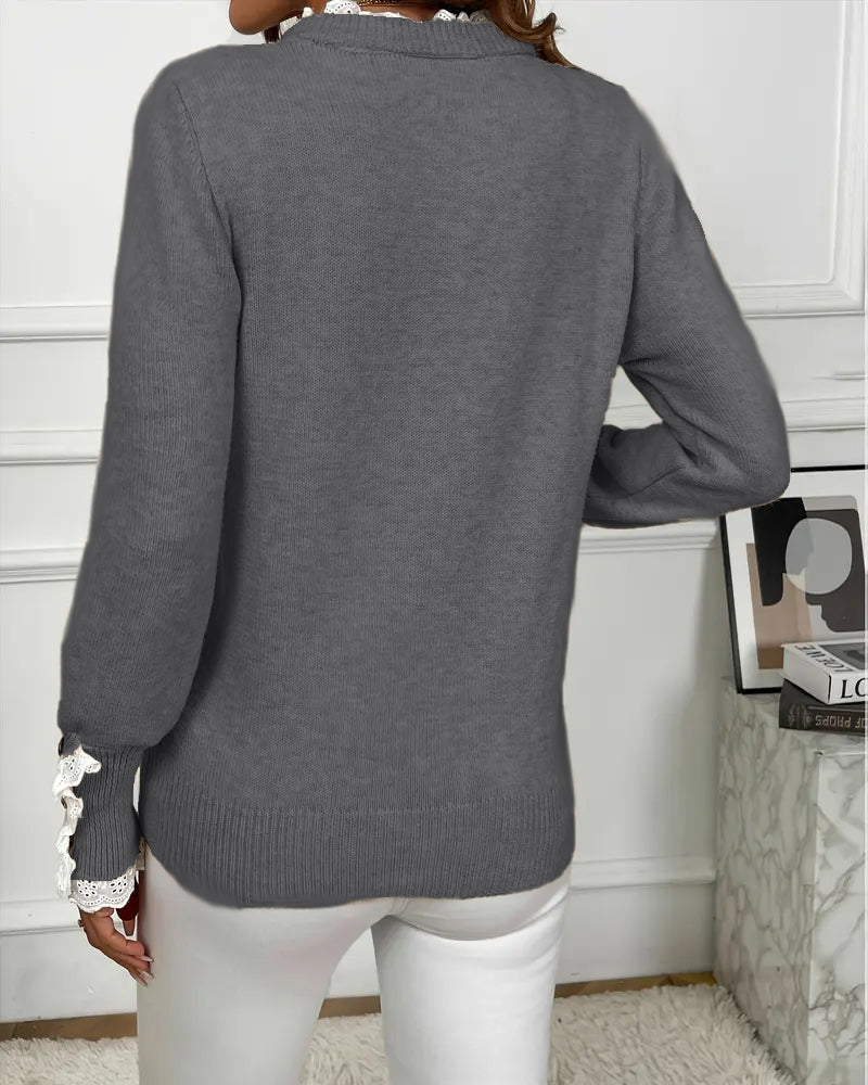 Elegant Genser Med Blonde Detaljer