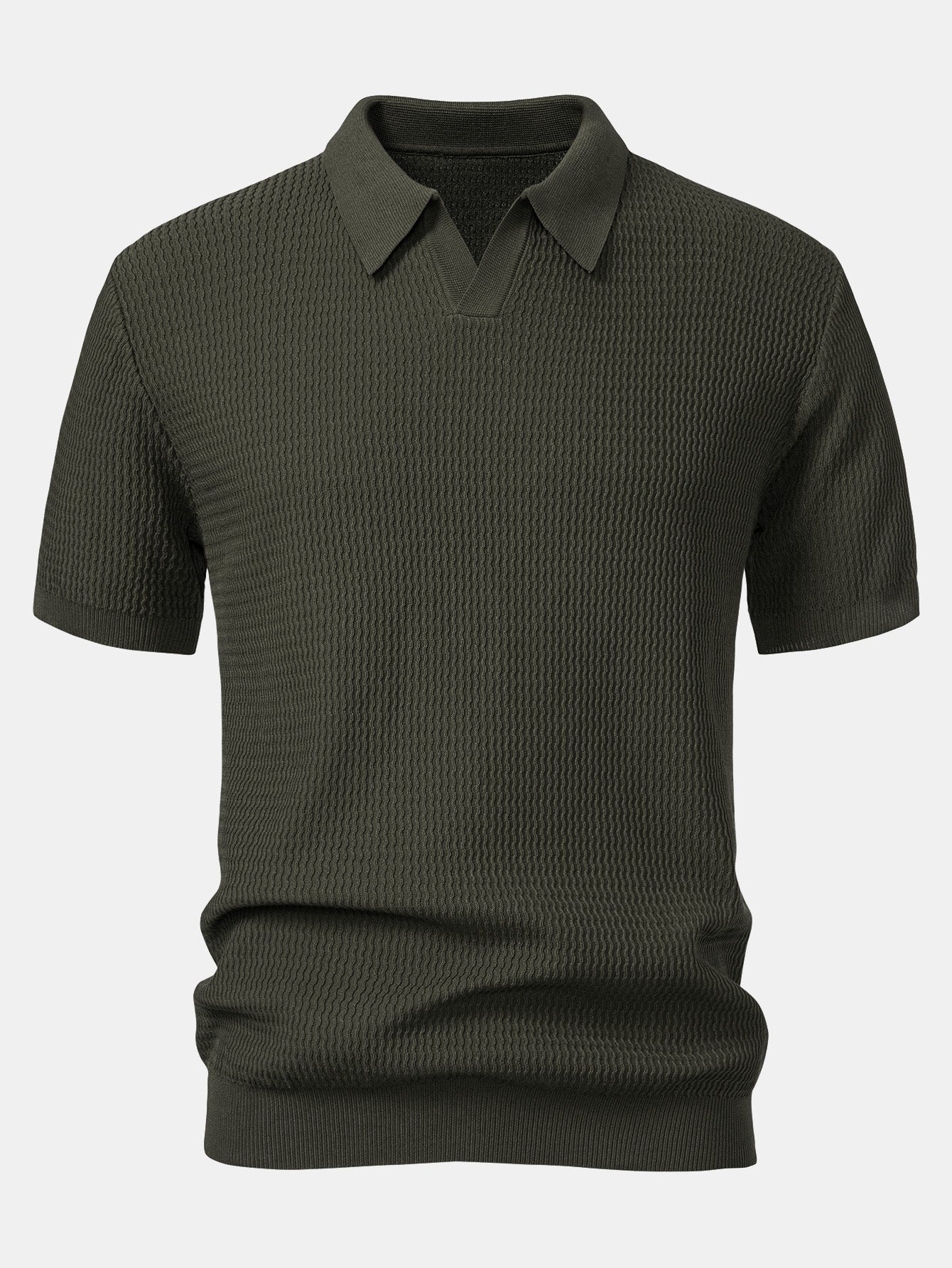 Golf jacquardstrikket V-hals polo-skjorte og smal passform taperet bukse