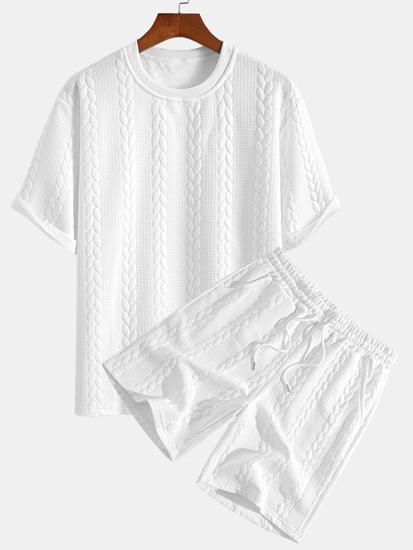Avslappet passform mellomlangt erme Twist jacquard T-skjorte og shorts