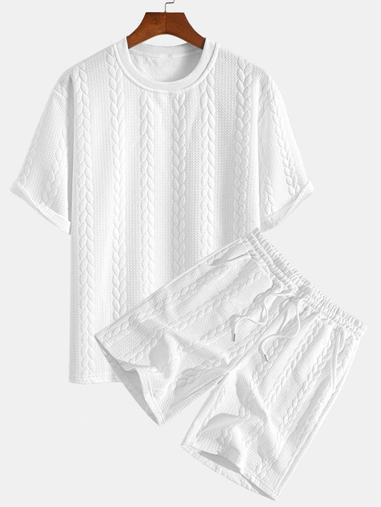 Avslappet passform mellomlangt erme Twist jacquard T-skjorte og shorts