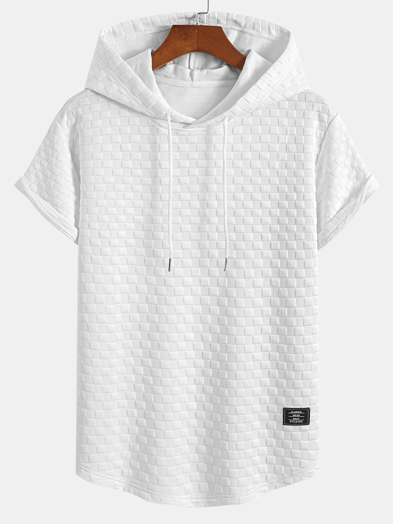 Rutemønster Jacquard bueformet kant hette-T-skjorte og Rutemønster Jacquard shorts