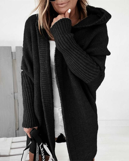 Ensfarget cardigan med flaggermushette