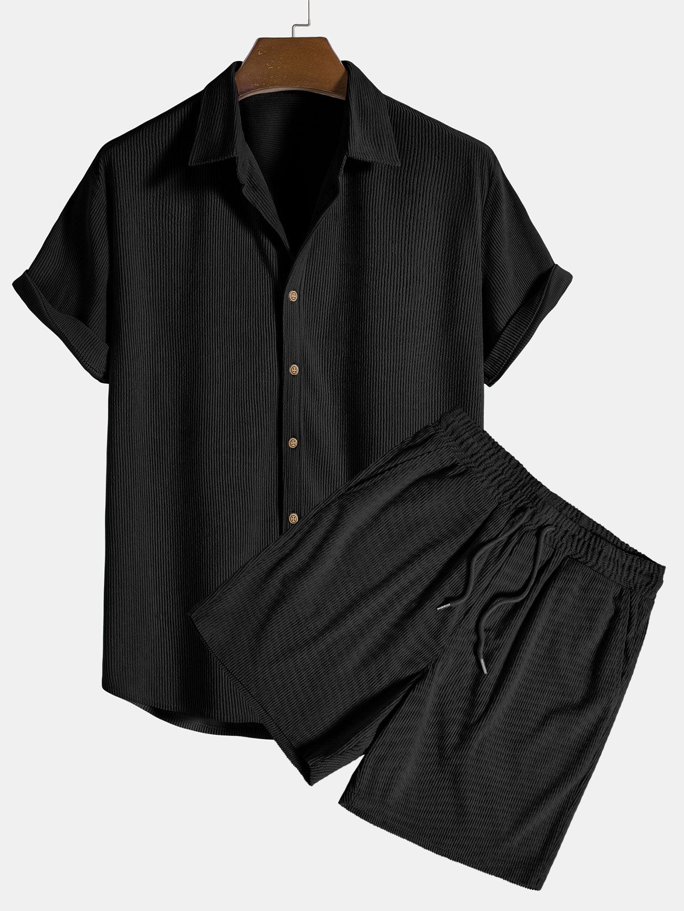 Kortermet cordfløyelskjorte med knapper og shorts