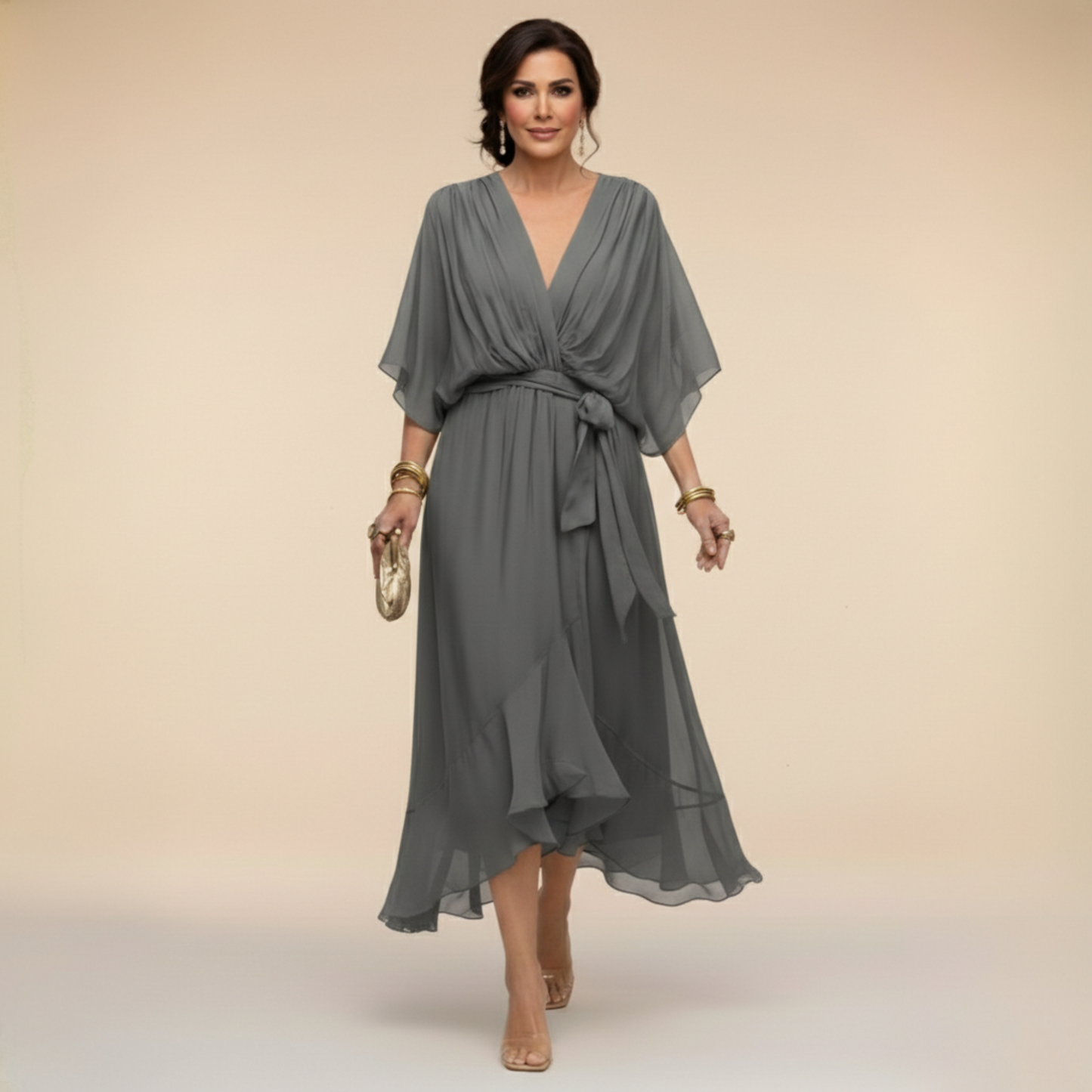 MARTA™ | Chiffonkjole med V-hals
