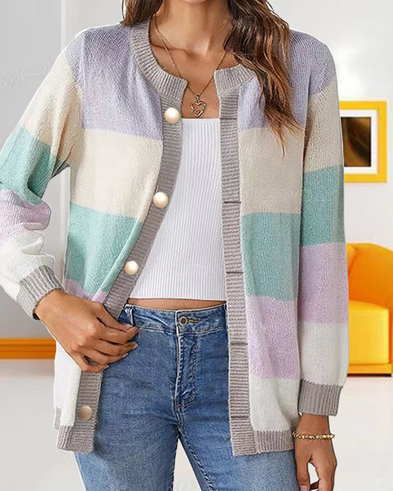 Fargeblokk cardigan for kvinner