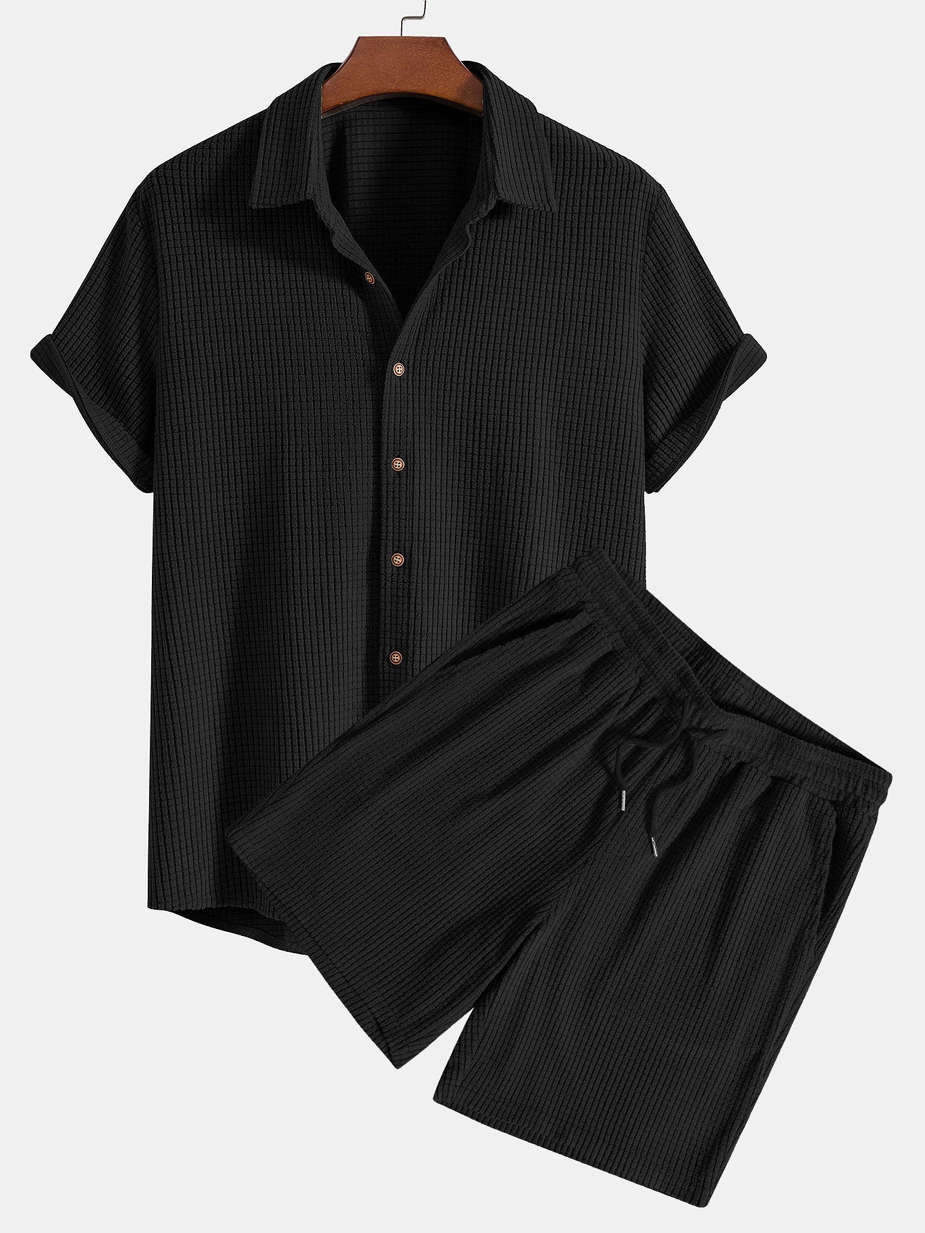 Vaffelstoffskjorte med knapper og shorts