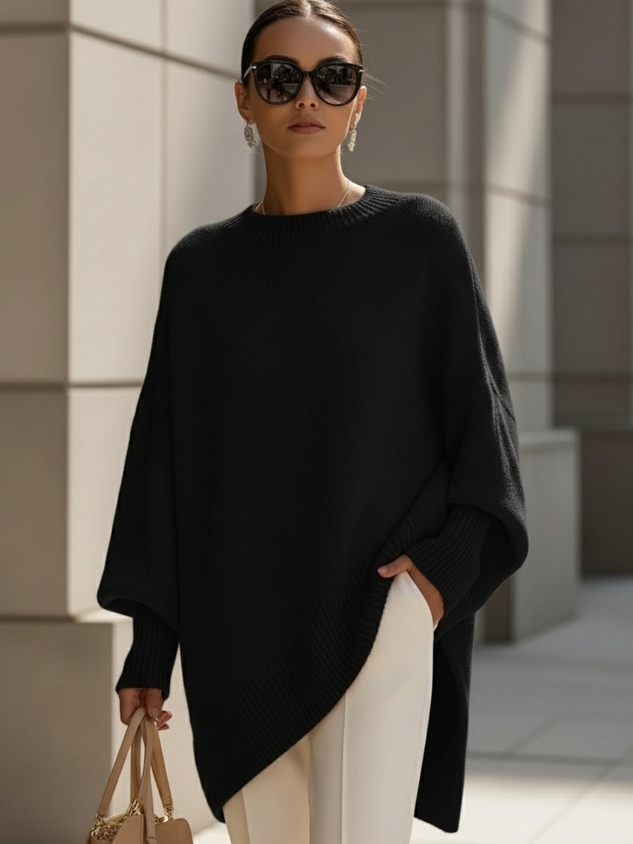 Liv | Oversized Strikket Poncho-Genser