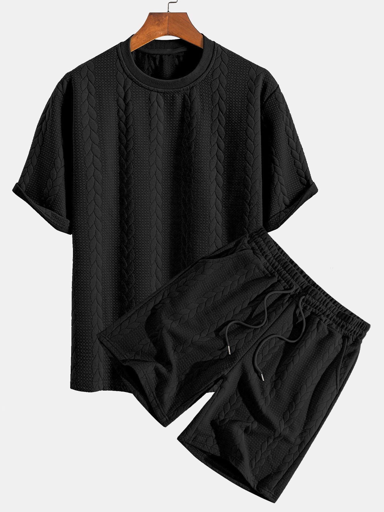 Avslappet passform mellomlangt erme Twist jacquard T-skjorte og shorts