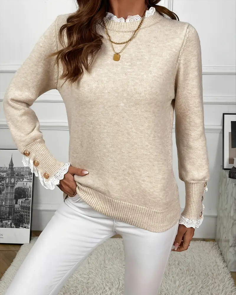 Elegant Genser Med Blonde Detaljer