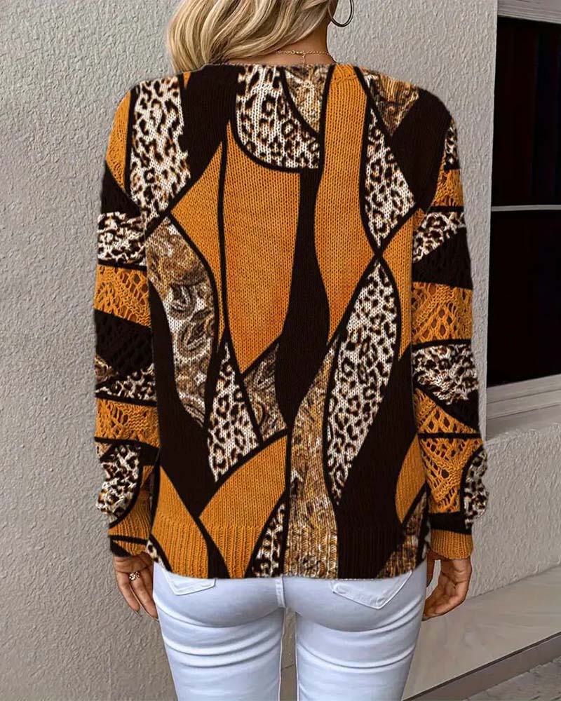 Genser med V-hals og Hull-Leopardtrykk