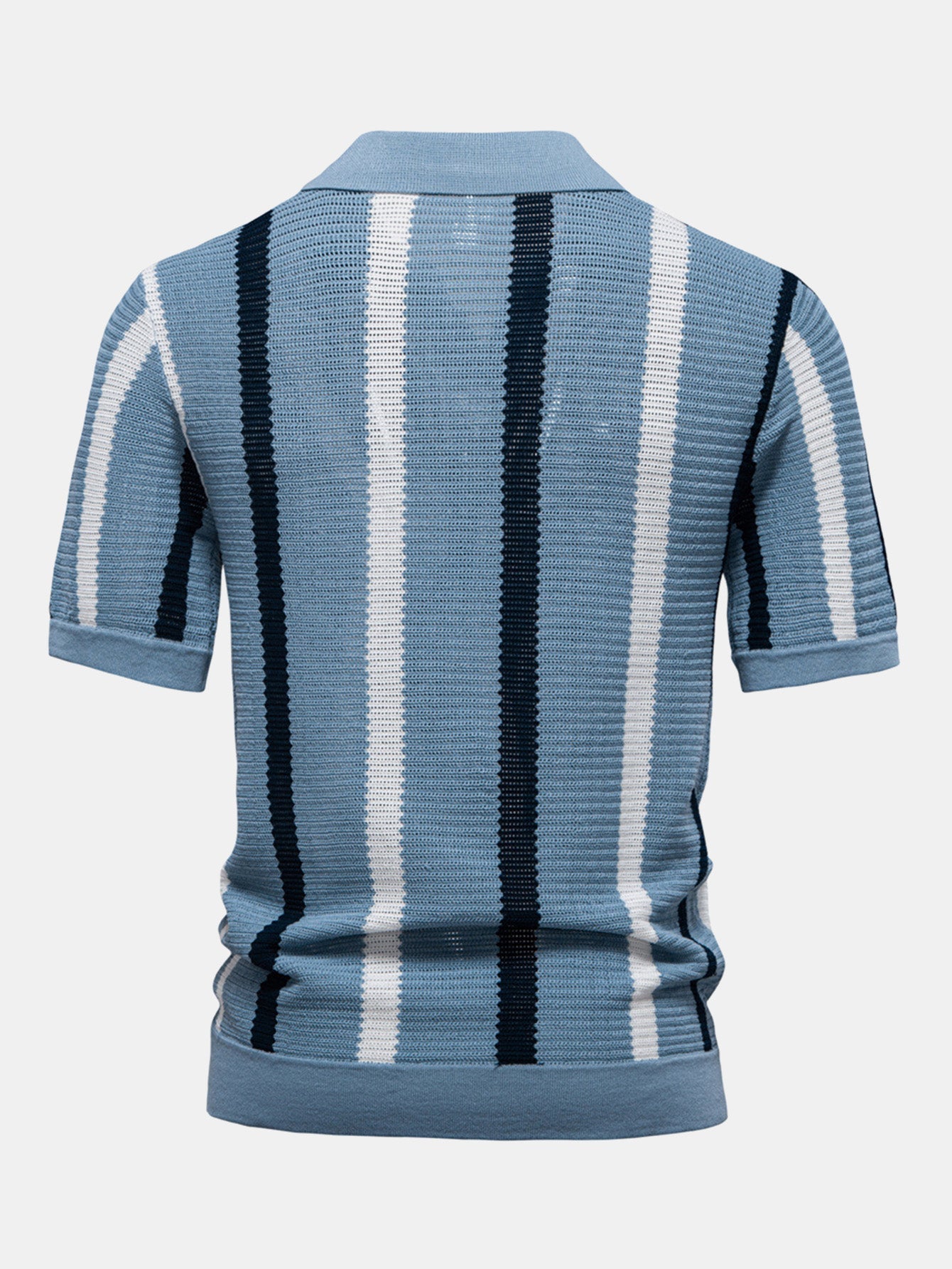 Stripete strikket V-hals polo skjorte og linbukser med rette ben