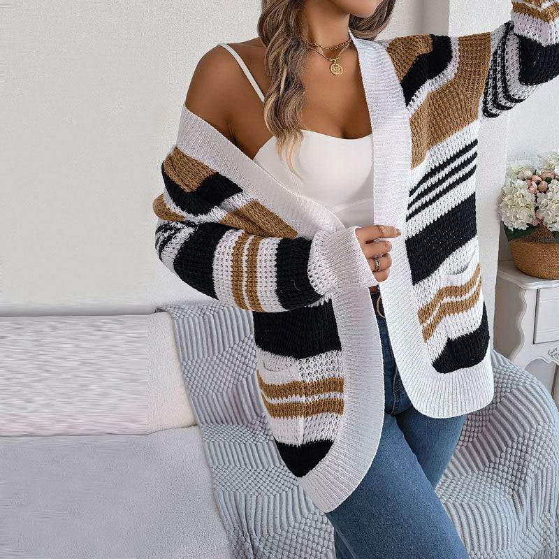 Uformell Stripet Strikket Cardigan