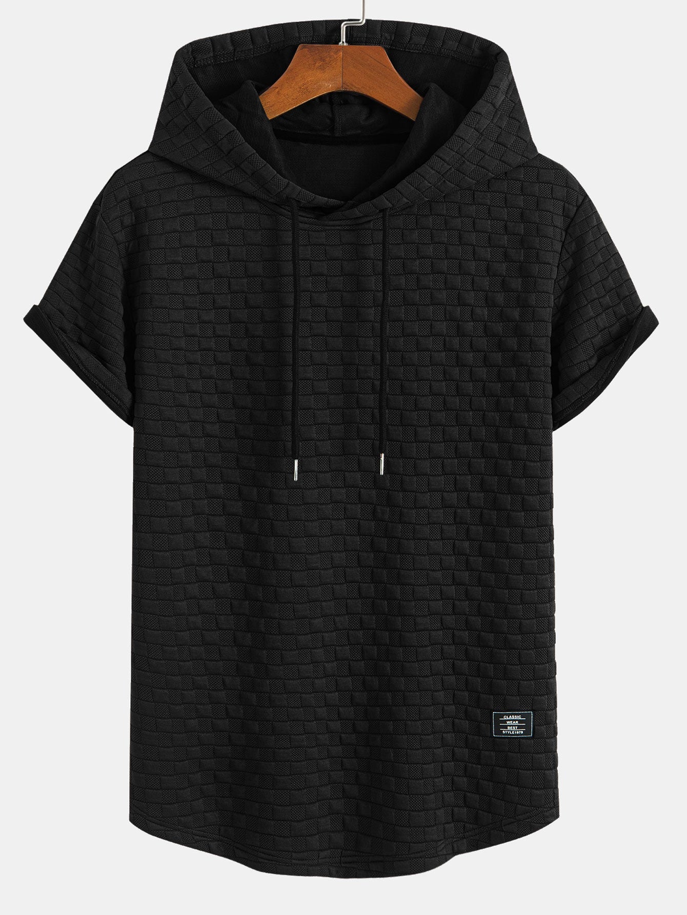 Rutemønster Jacquard bueformet kant hette-T-skjorte og Rutemønster Jacquard shorts