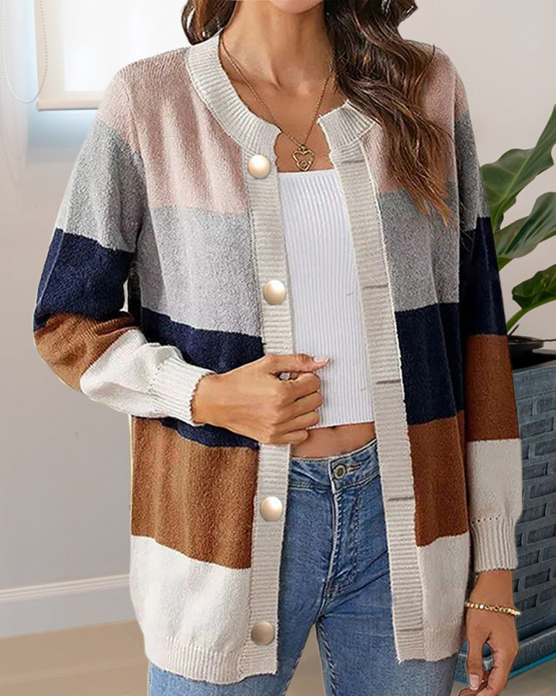 Fargeblokk cardigan for kvinner