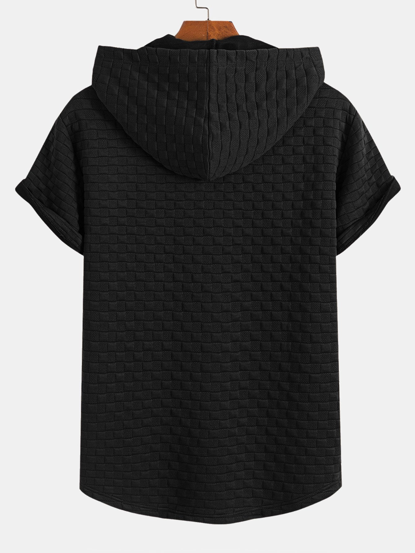 Rutemønster Jacquard bueformet kant hette-T-skjorte og Rutemønster Jacquard shorts