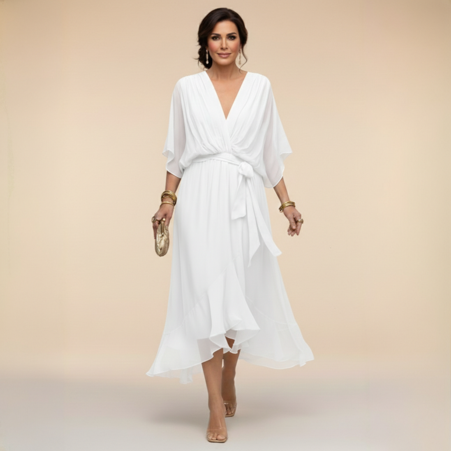 MARTA™ | Chiffonkjole med V-hals