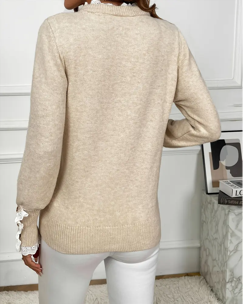 Elegant Genser Med Blonde Detaljer