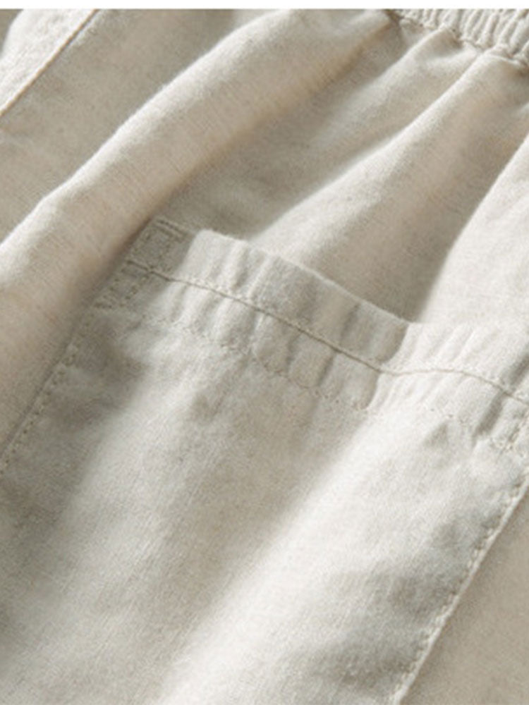 Geometrisk jacquard kubansk skjorte og rett linbukse