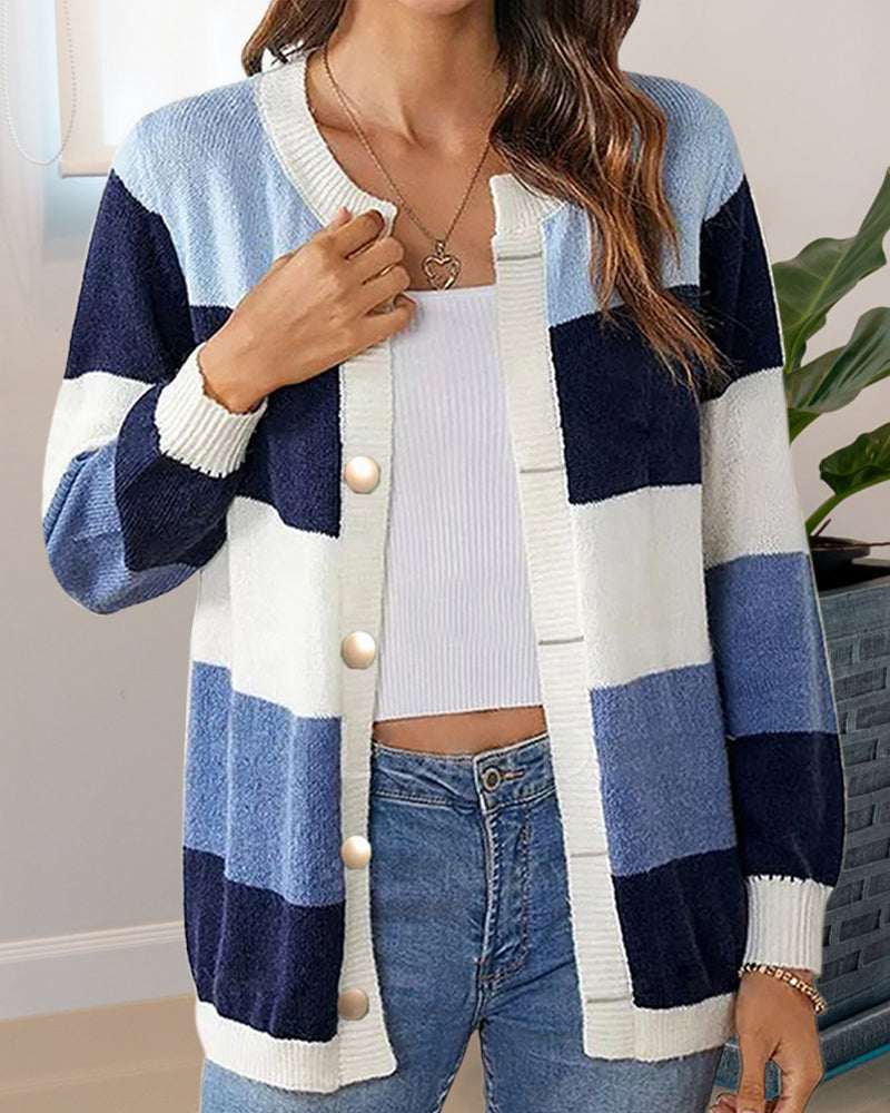 Fargeblokk cardigan for kvinner
