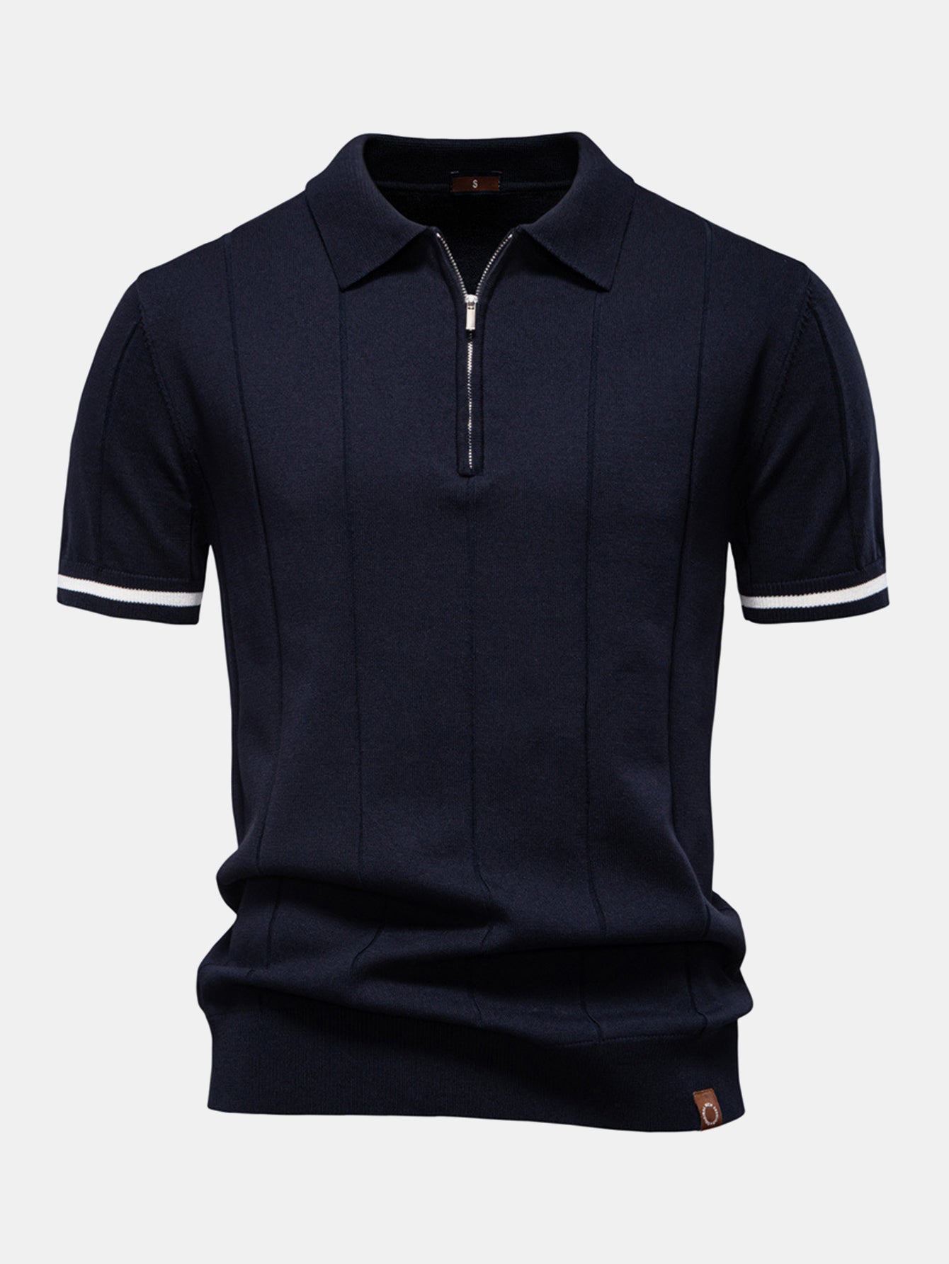 Kontrastfarget bånd med glidelås strikket poloskjorte og slim fit tilspissede bukser