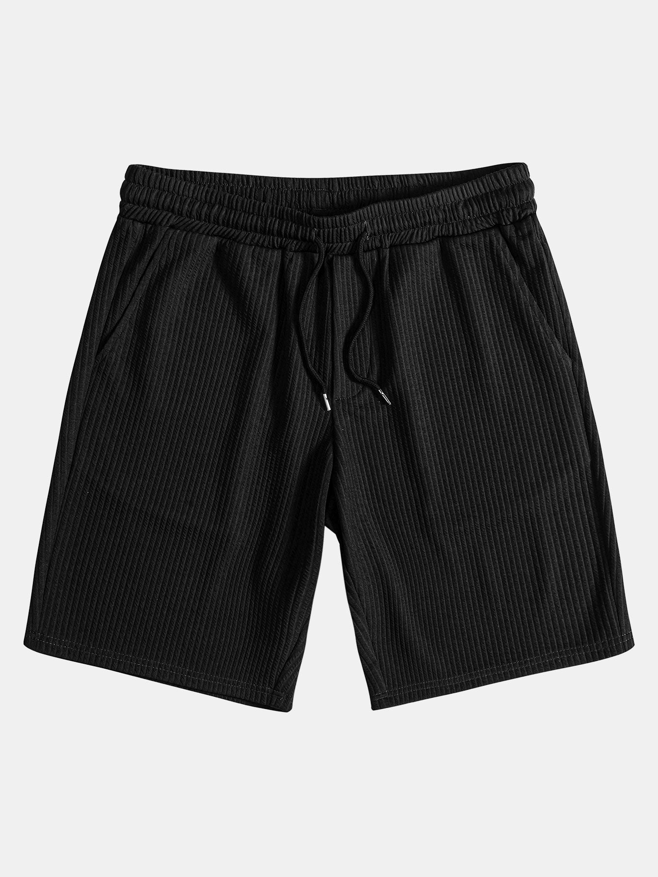 Muskelpassform ribbet skjorte med knapper og shorts