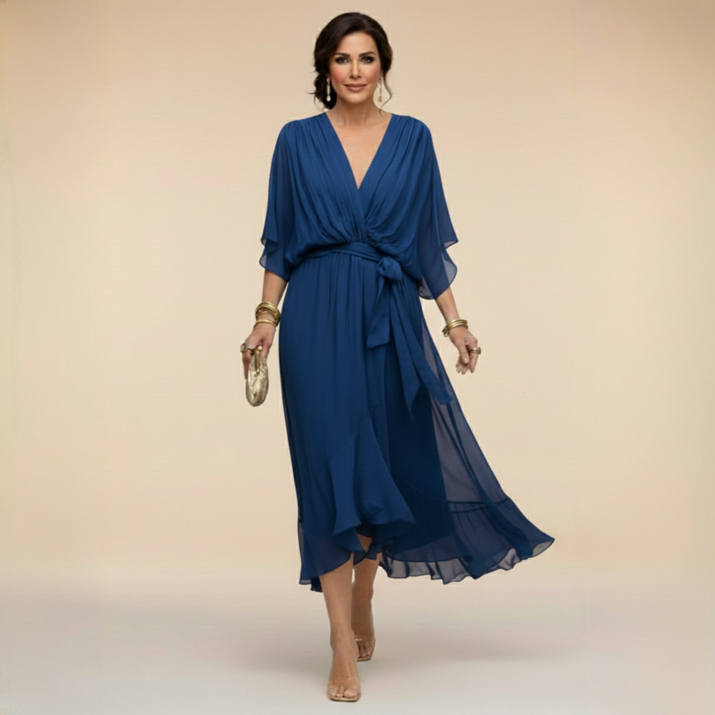 MARTA™ | Chiffonkjole med V-hals