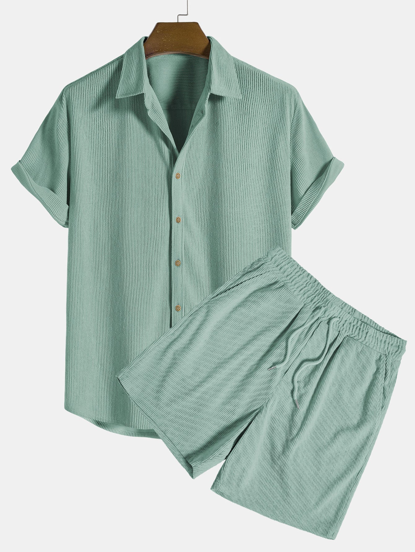 Kortermet cordfløyelskjorte med knapper og shorts