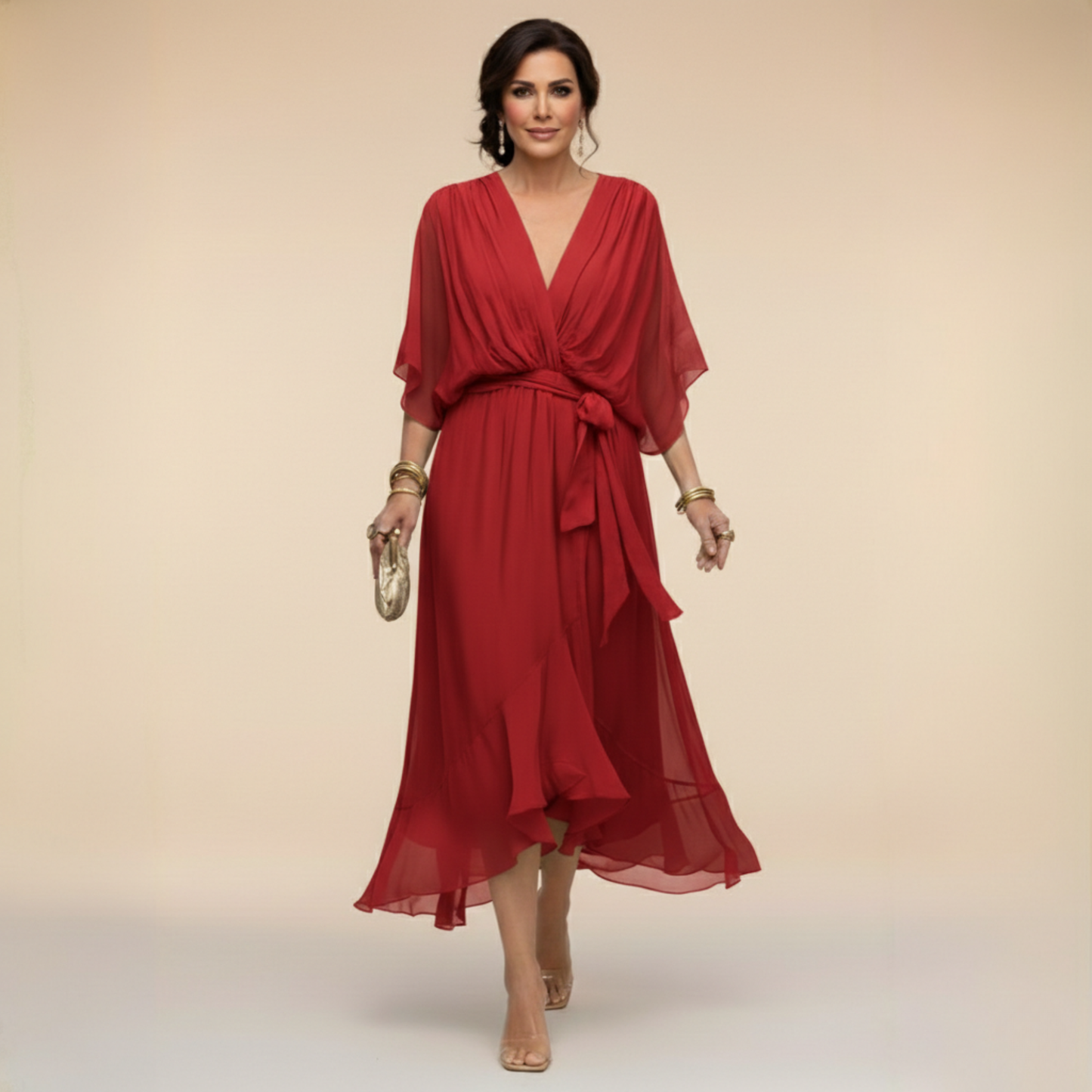 MARTA™ | Chiffonkjole med V-hals