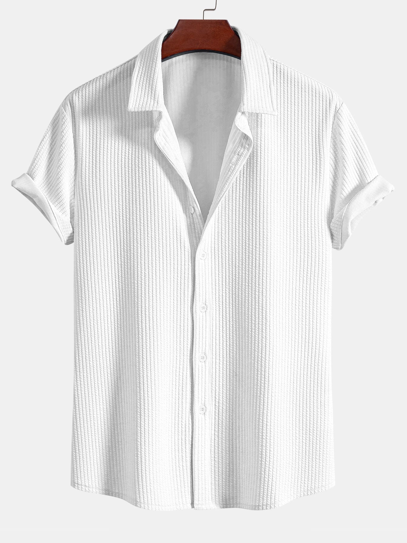 Muskelpassform ribbet skjorte med knapper og shorts