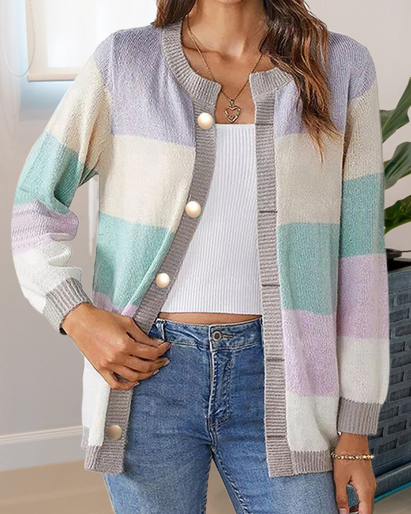 Fargeblokk cardigan for kvinner
