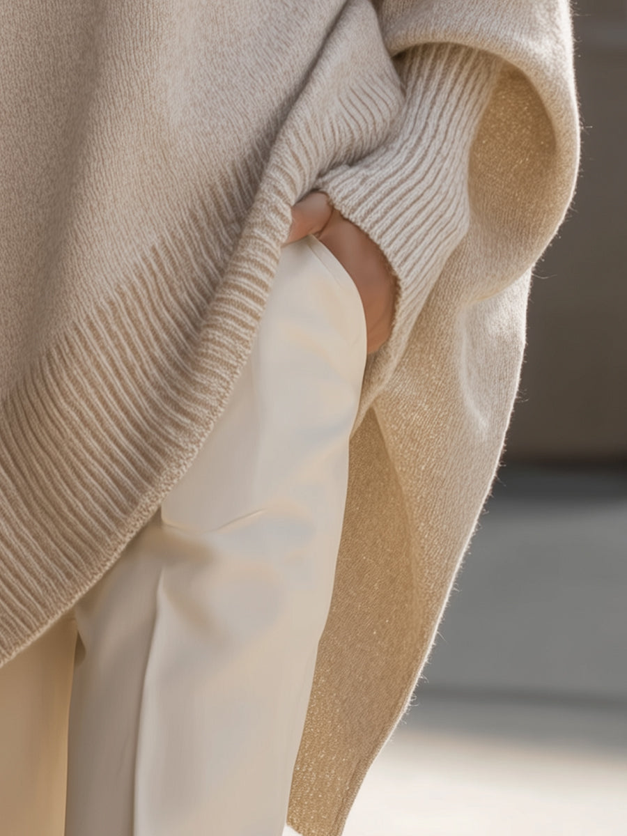Liv | Oversized Strikket Poncho-Genser