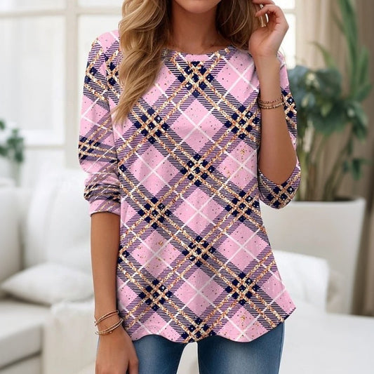 【Lange Ermer】Uformell Rutete T-Skjorte