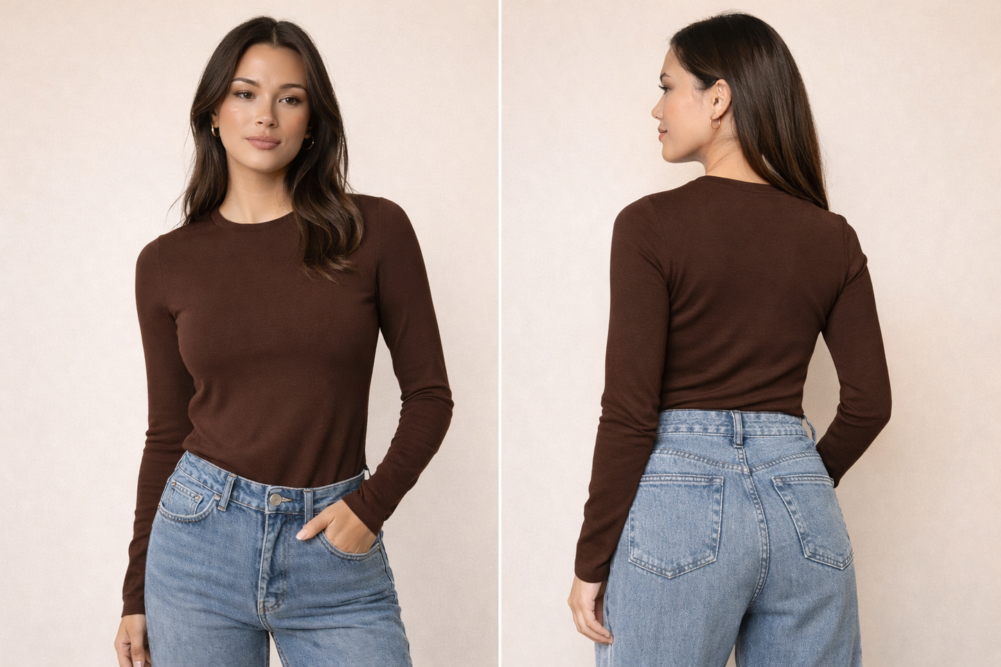 Basic tettsittende langermet topp