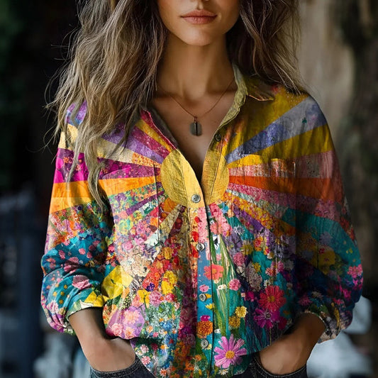 Vintage Bluse Med Blomstertrykk