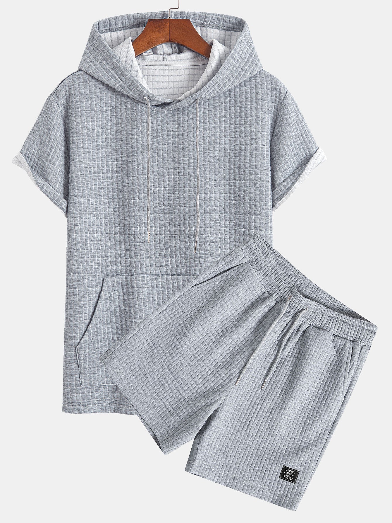 Kengurulomme vaffel-hettegenser T-skjorte og shorts