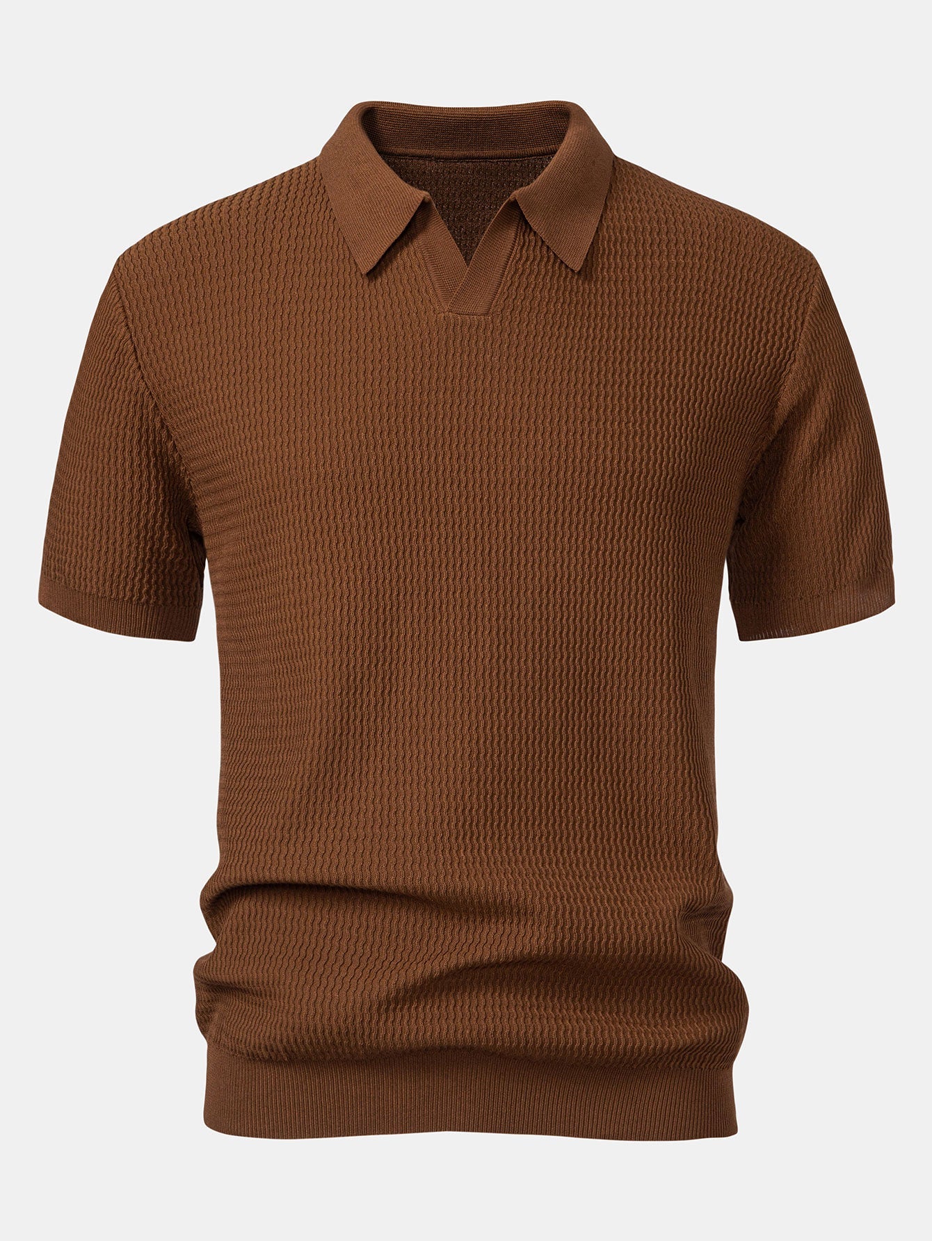 Golf jacquardstrikket V-hals polo-skjorte og smal passform taperet bukse