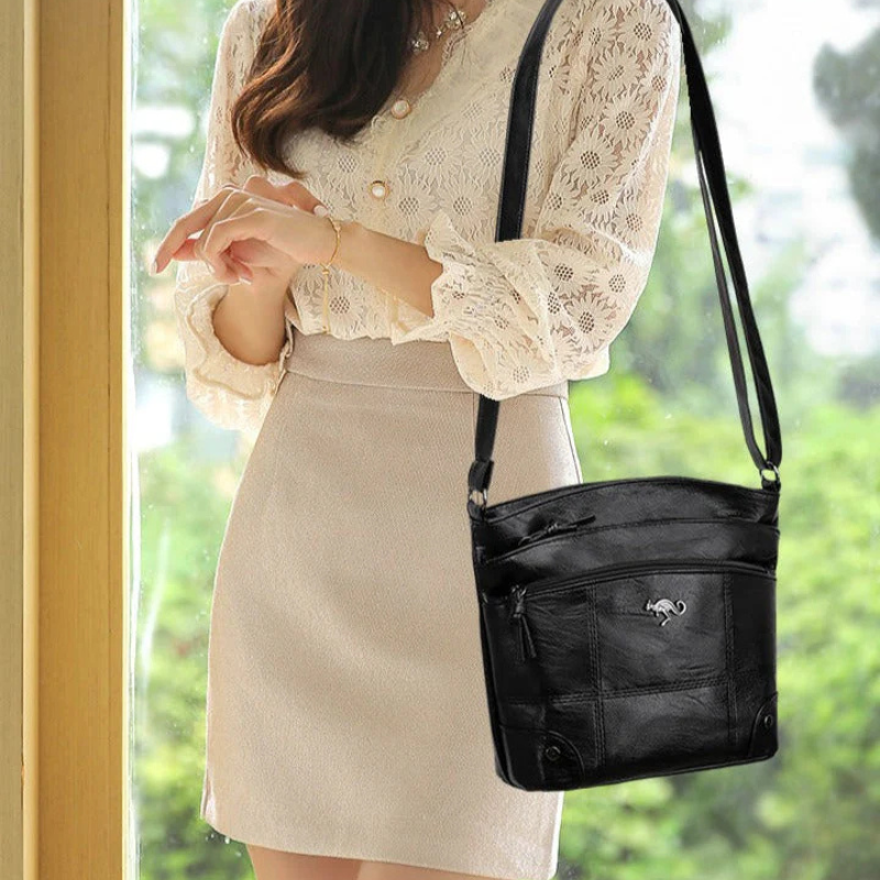 Lær Kenguru Pin Crossbody Bag