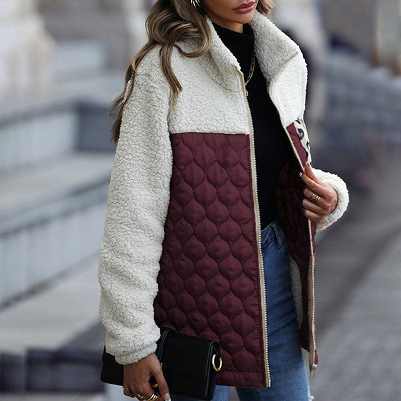 Patchwork Varm Plysj Frakk