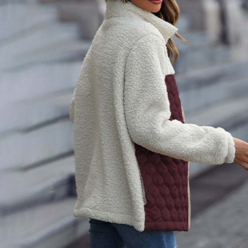 Patchwork Varm Plysj Frakk