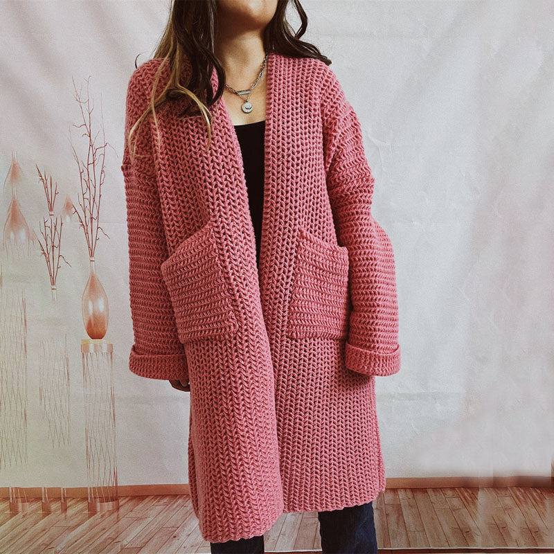Uformelt Ensfarget Strikket Cardigan