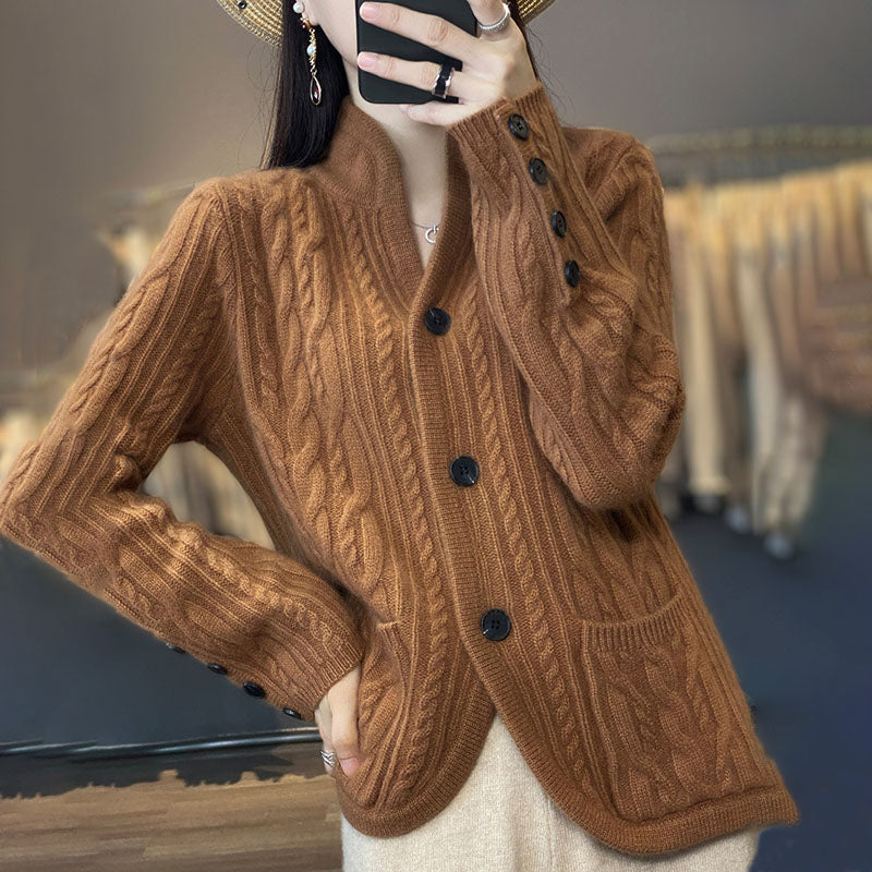 Uformelt Ensfarget Strikket Cardigan