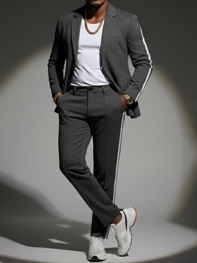 Moderne Blazer- og Buksesett med Sidestripe